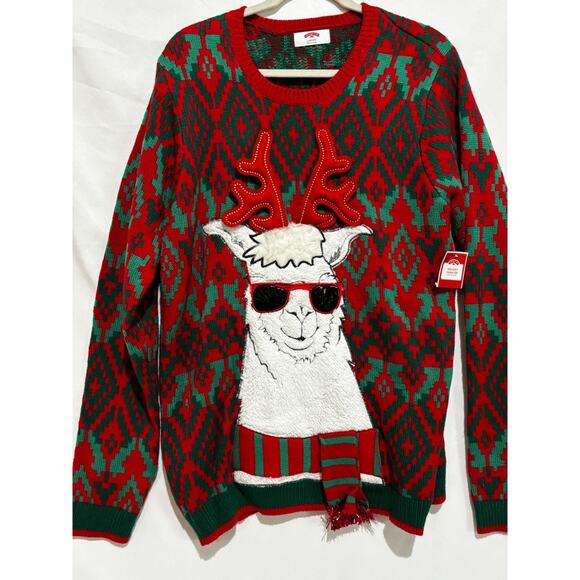 New Holiday Time Ugly Christmas Sweater Mens sz L 3D Llama Front and Back Nordic - Picture 1 of 10